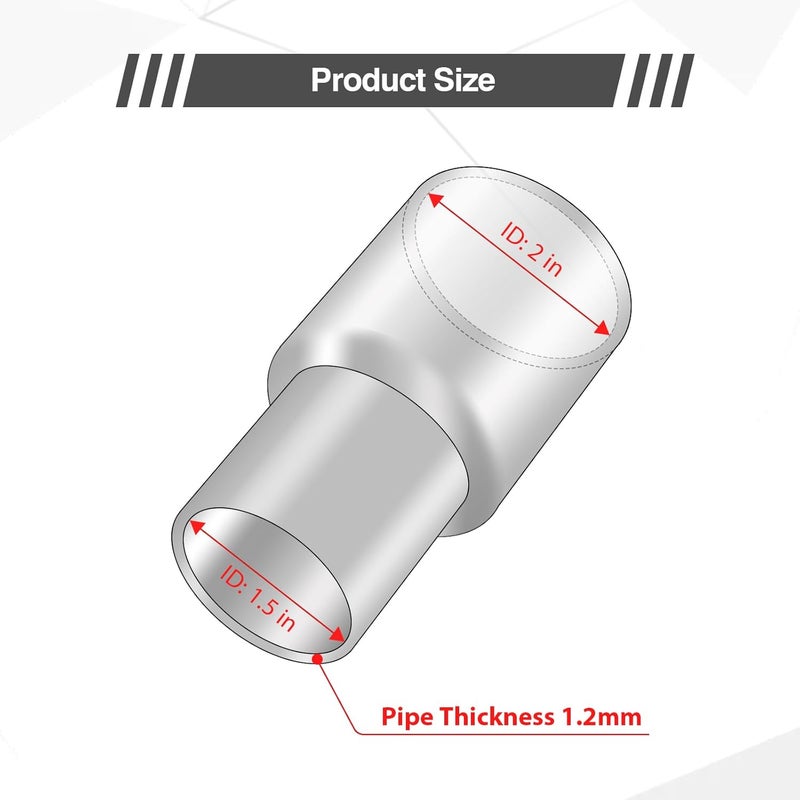 GESEXI Exhaust Adapter Connector 1.5"ID to 2"ID，Exhaust Adapter Total Length 4 "Stainless Steel Polished. - Image 2